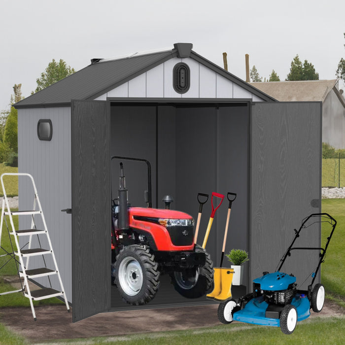 Xwt012 Plastic Storage Shed For Backyard Garden Big Spire Tool Storage - Black / Gray