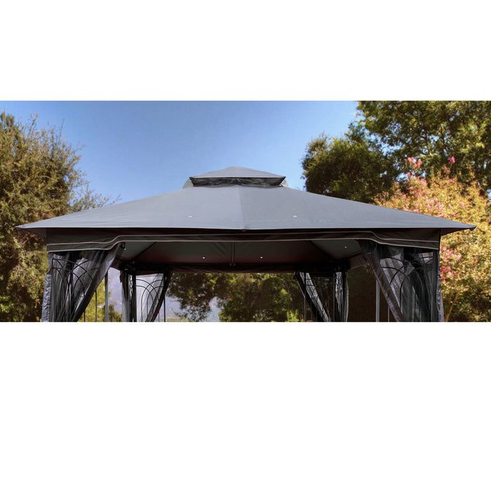 Patio Double Roof Gazebo Replacement Canopy Top Fabric, Gray