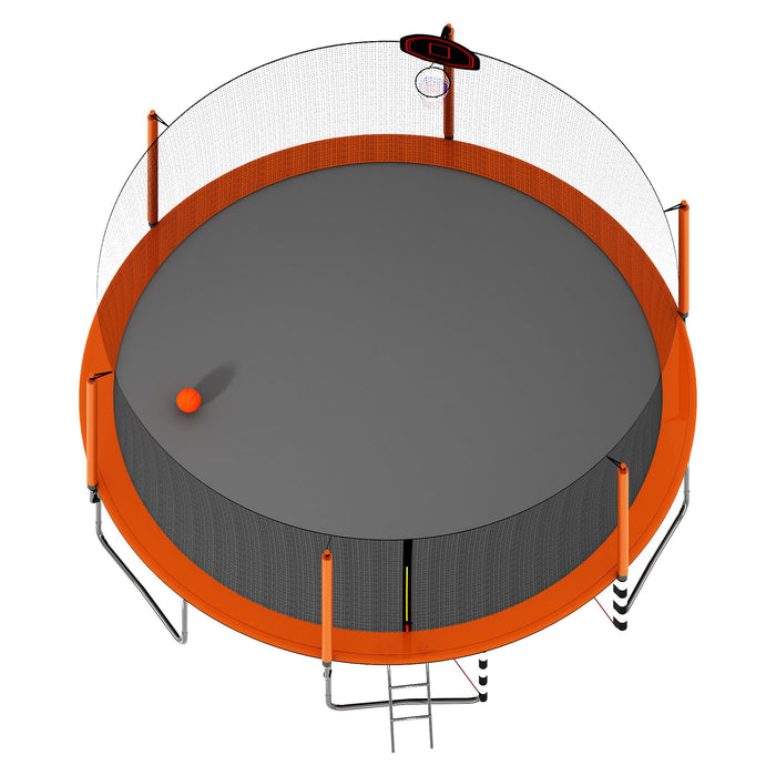 Trampoline With Basketball Hoop Pump And LadderInner Safety Enclosure With Soccer Goal Orange