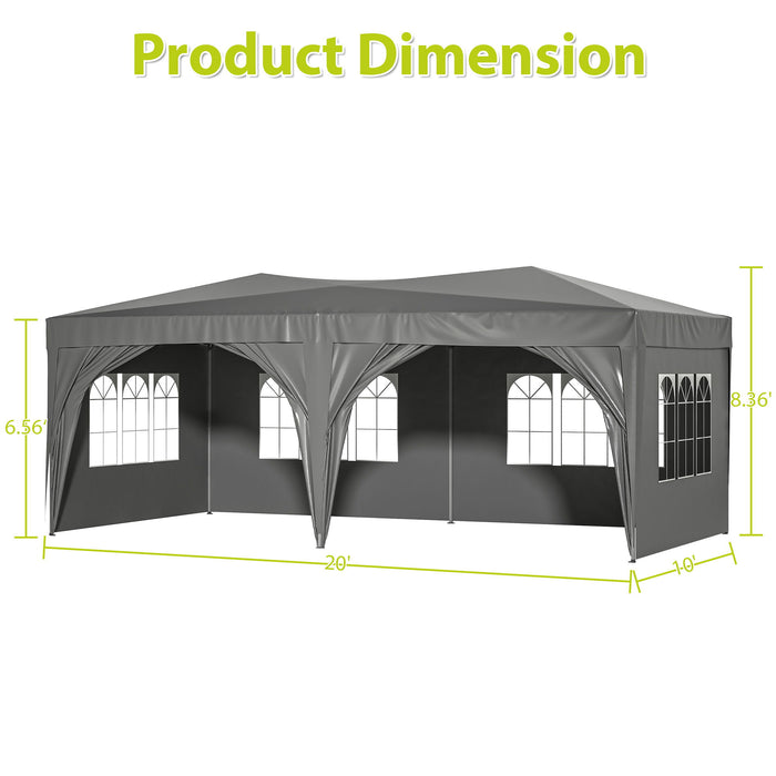 10' X20' Ez Pop Upholstered Canopy Outdoor Portable Party Folding Tent With 6 Removable Sidewalls & Carry Bag & 6 Pieces Weight Bag Beige Gray