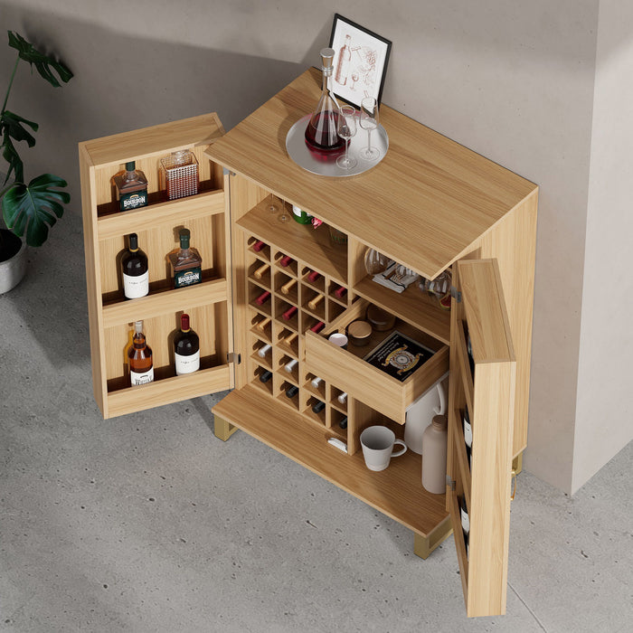 Modern Home Bar Cabinet Carved Wine Cabinet With Storage - Natural