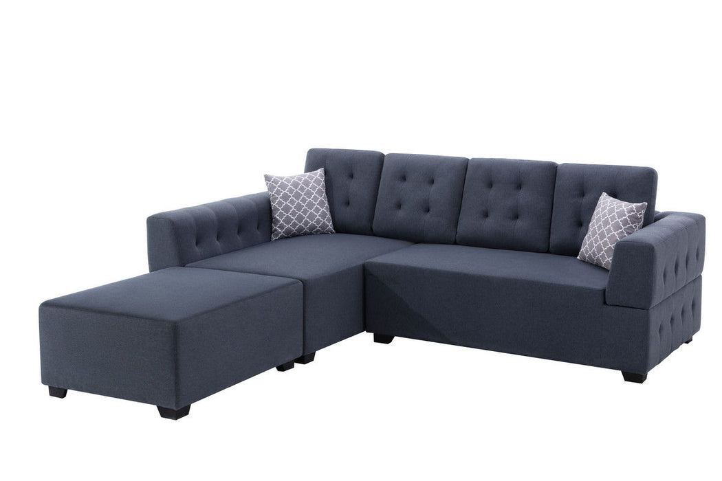 Ordell - Linen Fabric Sectional Sofa With Chaise Ottoman And Pillows