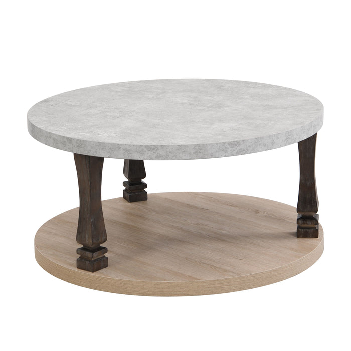 Mid-Century 2 Tier Round Coffee Table With Storage Shelf - Gray