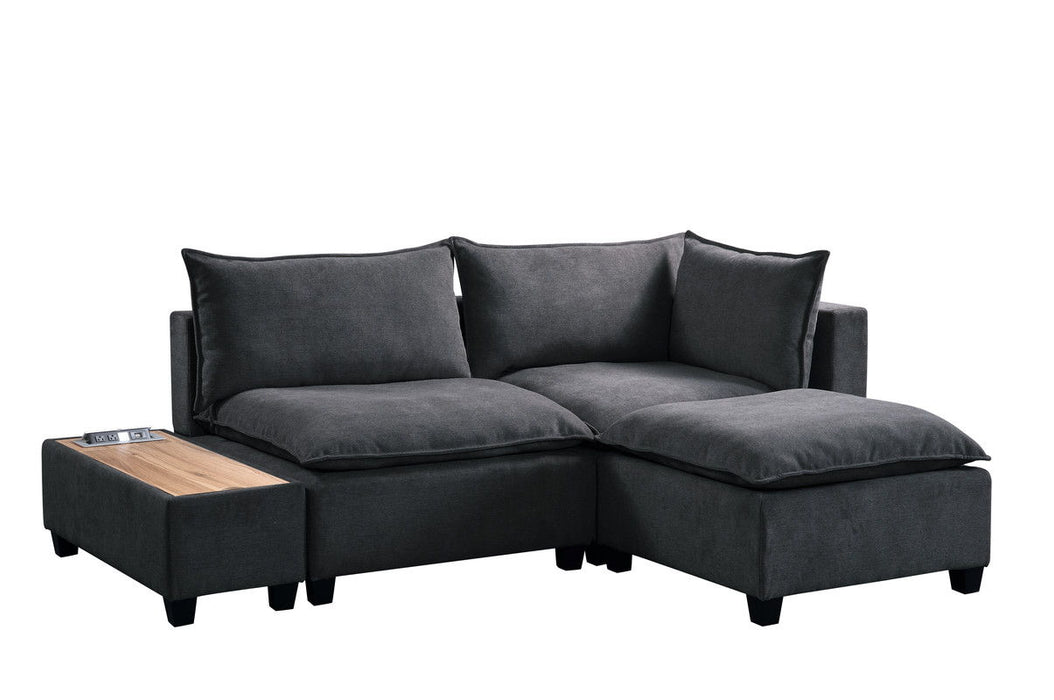 Madison - Fabric Sectional Loveseat Ottoman With USB Storage Console Table