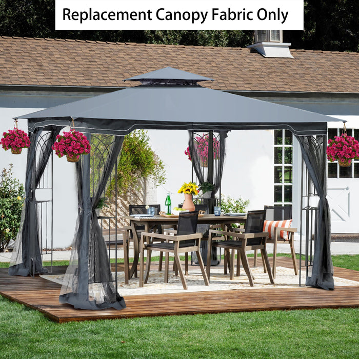 Patio Double Roof Gazebo Replacement Canopy Top Fabric, Gray