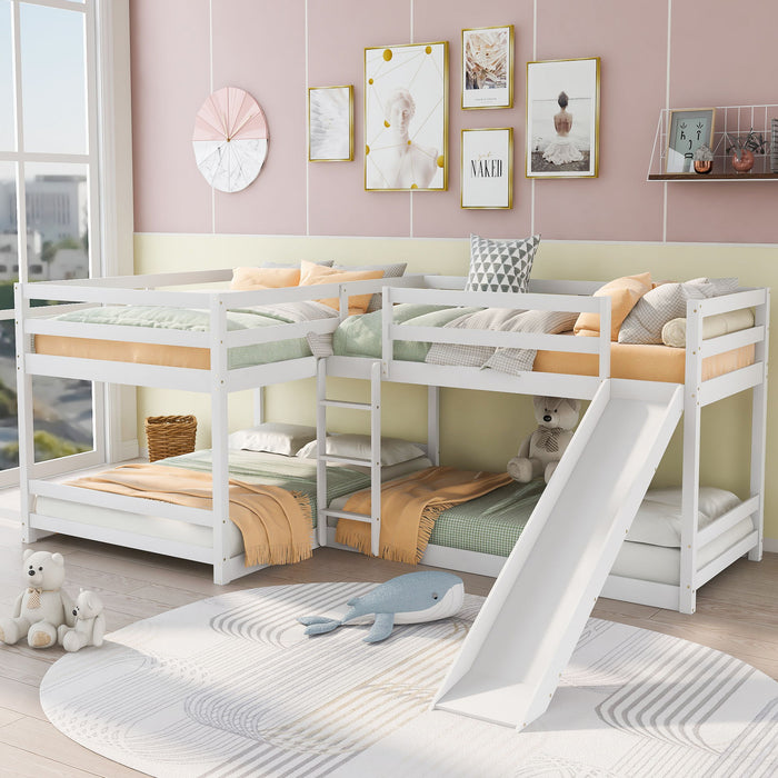 Kids Furniture - Shaped Bunk Bed With Slide And Short Ladder