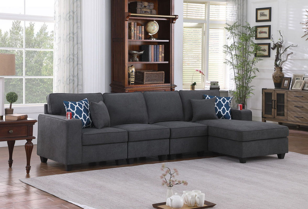 Cooper - Woven Fabric 4 Piece Sectional Sofa Chaise With Cupholder - Stone Gray