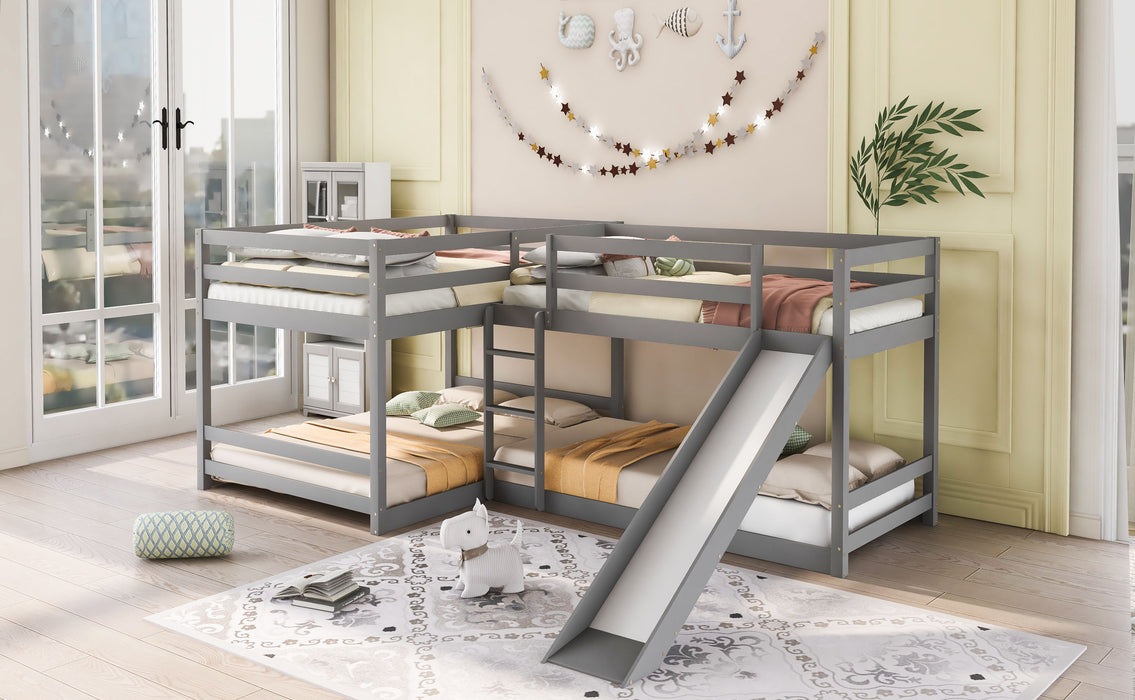 Kids Furniture - Shaped Bunk Bed With Slide And Short Ladder