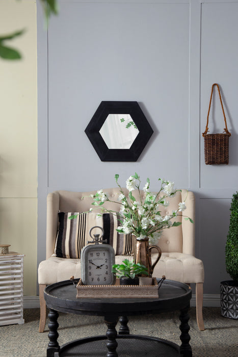 Hexagon Mirror With Natural Wood Frame, Wall Decor For Living Room Bathroom Hallway