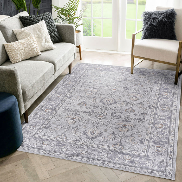 Marfi - 6' x 9' Oriental Non-Shedding Living Room Bedroom Dining Home Office Stylish And Stain Resistant Area Rug - Ivory / Gray