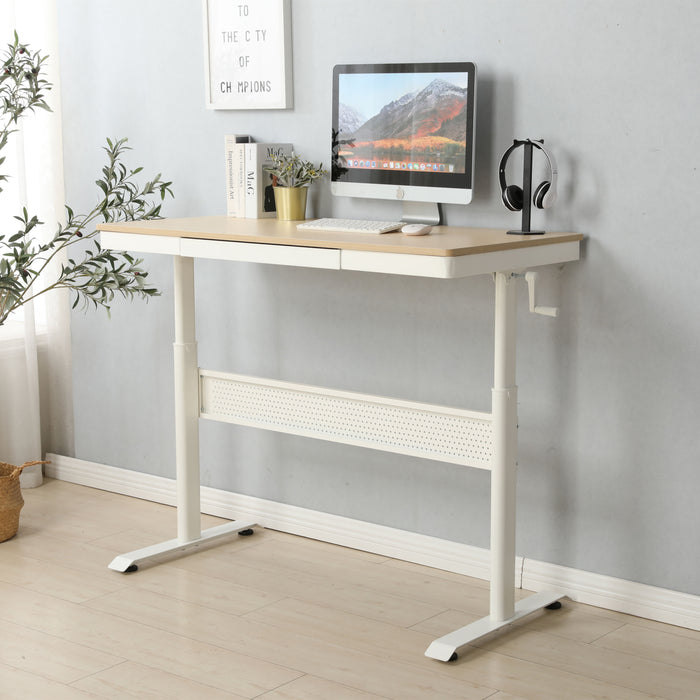 Maple Tabletop 48 X 24 Inchesstanding Desk With Metal Drawer, Adjustable Height Stand Up Desk, Ergonomic Workstation