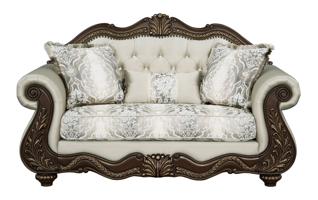 Pierce - Loveseat With 3 Pillows - Beige / Cherry