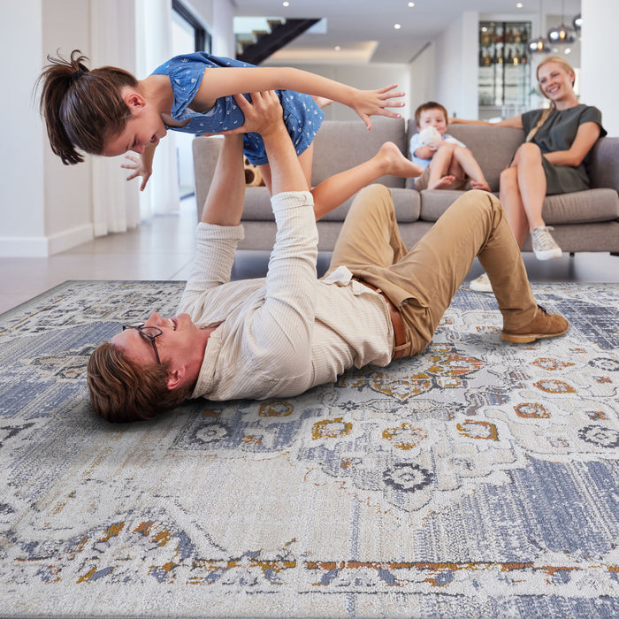 6' x 9' Medallion Non-Shedding Living Room Bedroom Dining Home Office Stylish And Stain Resistant Area Rug - Cream / Gold