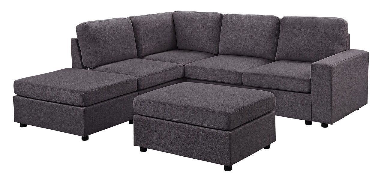 Marta - Linen 6 Seat Reversible Modular Sectional Sofa With Ottoman