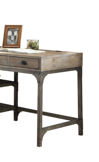 Gorden - Weathered Antique Metal Writing Desk - Oak