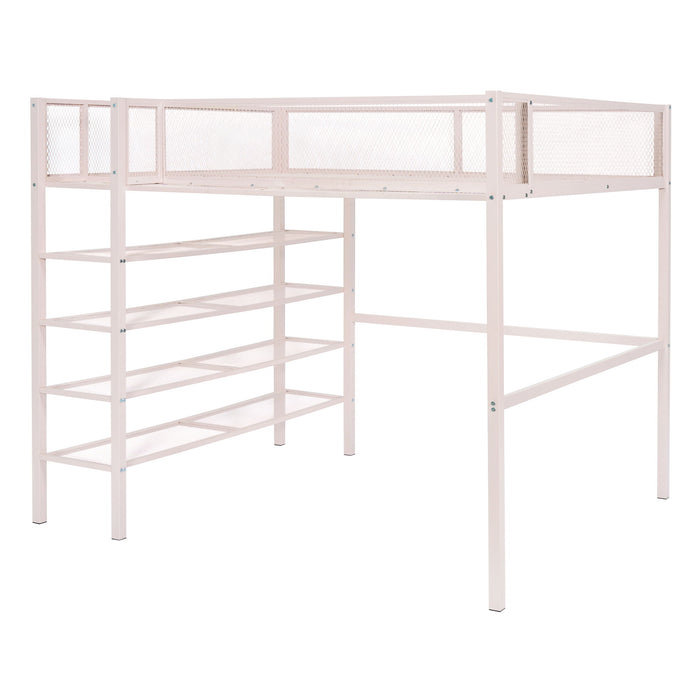 Loft Bed With 4 Tier Shelves And Storage