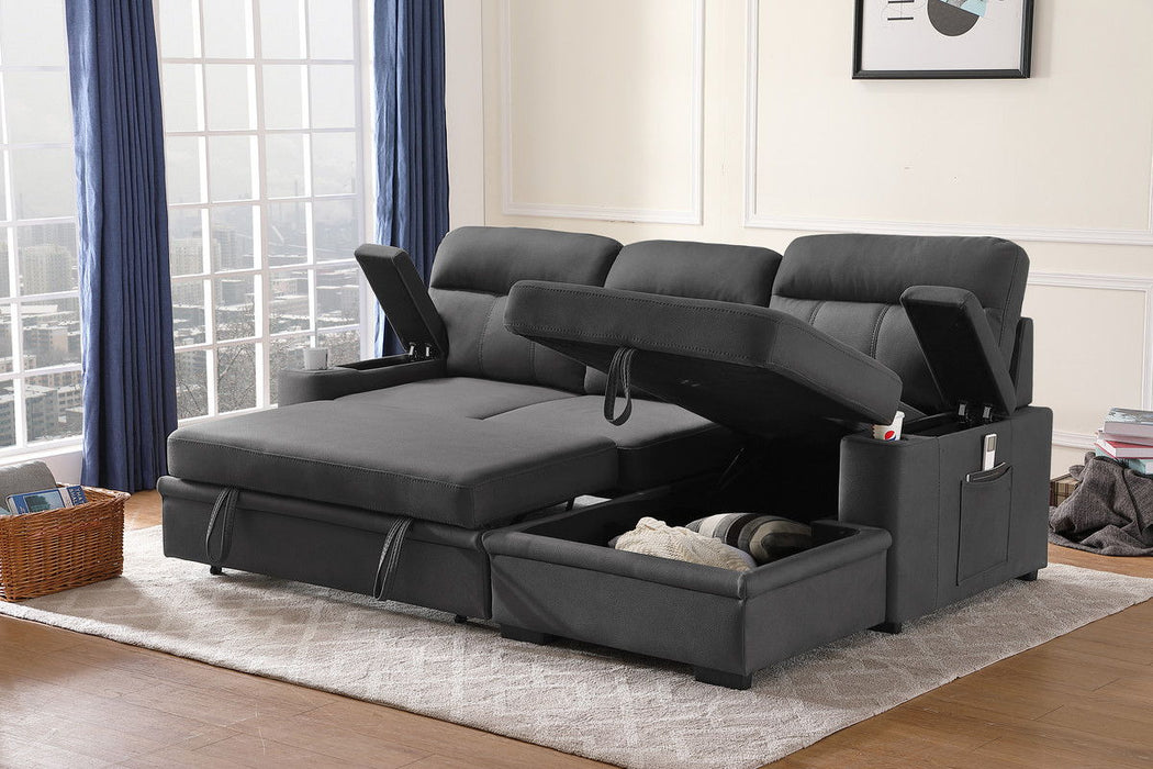 Kaden - Fabric Sleeper Sectional Sofa Chaise With Storage Arms And Cupholdeк