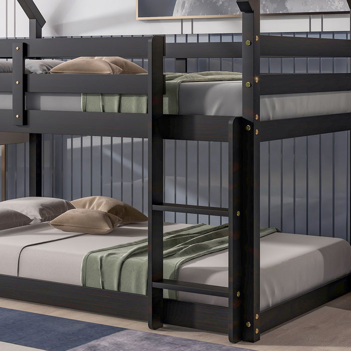 Twin Over Twin Loft Bed With Roof Design, Safety Guardrail, Ladder