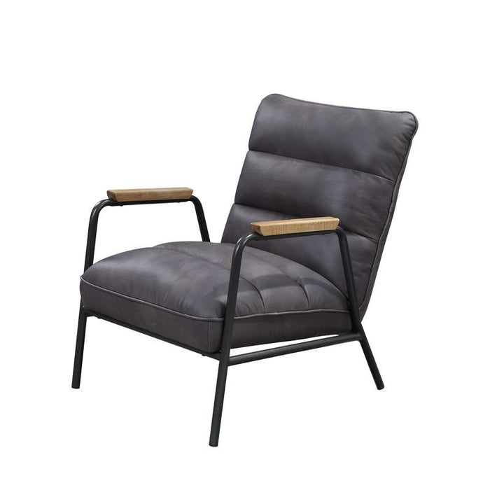 Nignu - Accent Chair - Gray Top Grain Leather & Matt Iron Finish