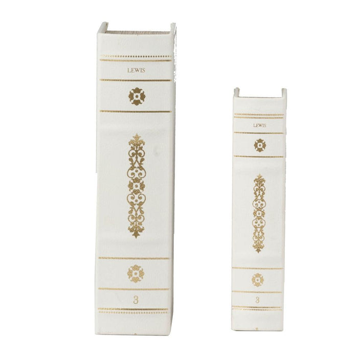 Book Boxes (Set of 2) - White / Gold