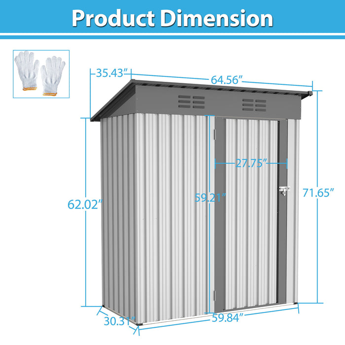 Outdoor Storage Shed, Galvanized Metal Garden Shed With Lockable Doors, Tool Storage Shed For Patio Lawn Backyard Trash Cans - White