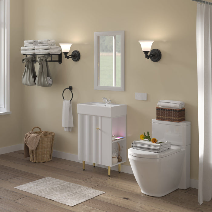 Open-Shelving Bathroom Vanity With Ceramic Sink, Cloakroom Open Shelf Storage Cabinet