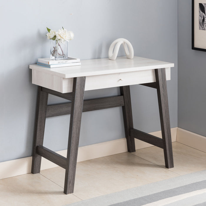 Writing Desk, Home Office Desk With Drawer - White & Distressed Grey