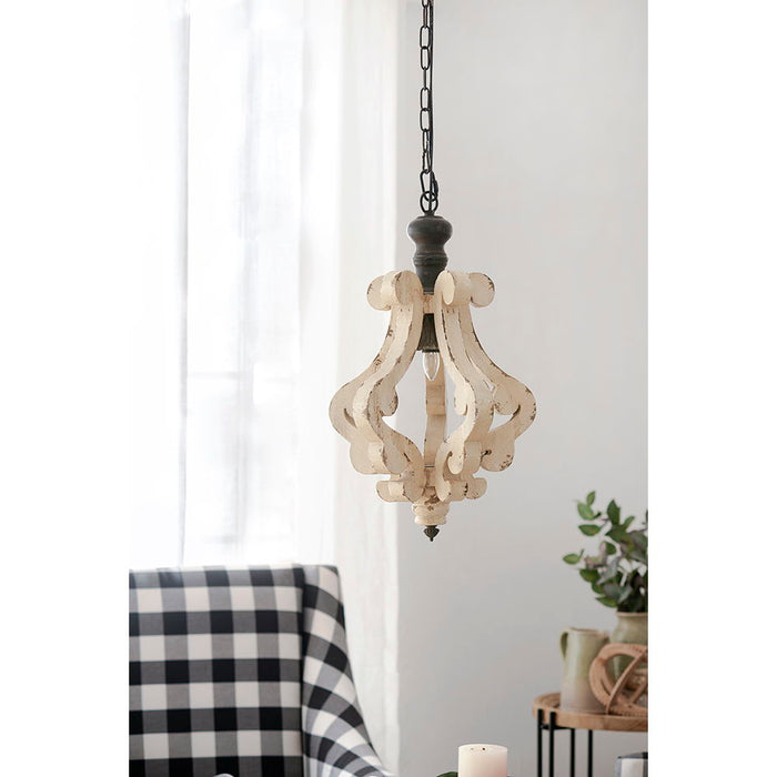 Farmhouse Chandeliar, Distressed Pendant French Country Wood Chandelier For Living Room Foyer, Bulb Not Included - Antique Cream