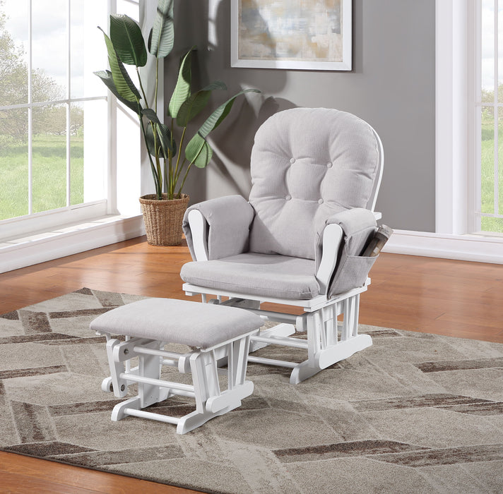 Mason - Glider And Ottoman White Wood - Woven Gray Fabric