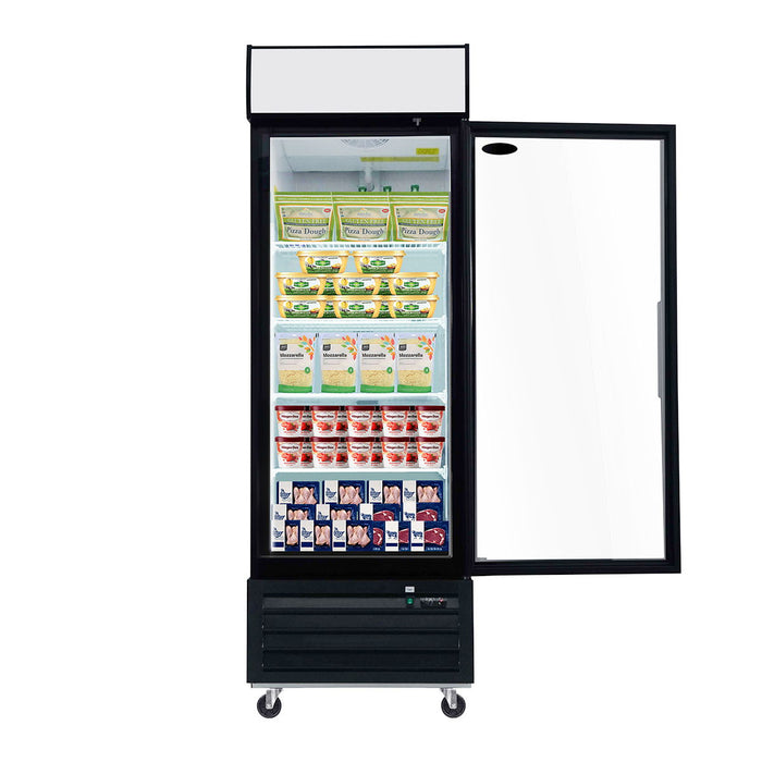 Glass Door Merchandiser Freezer 19.3 Cu.Ft Swing Door Commercial Reach-In Display Freezers With LED Top Panel Upright Freeze Storage - Black