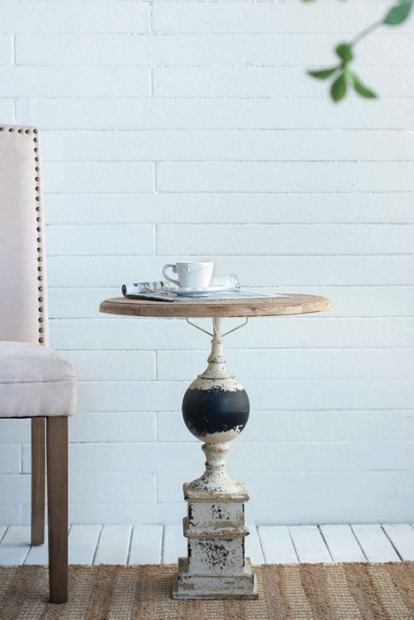 Small Distressed Side Table, Retro Elegant - Black White