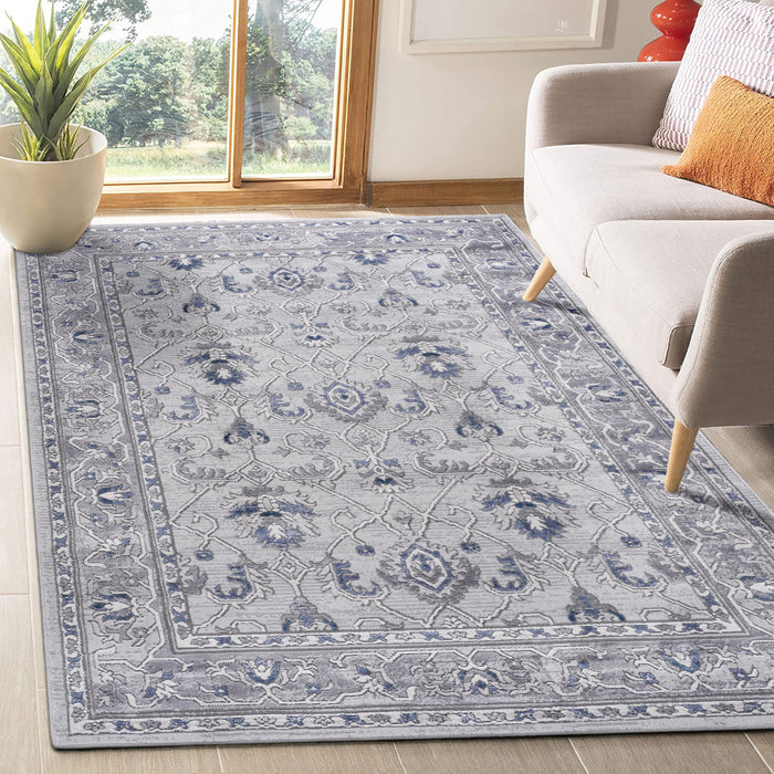 8' x 10' Oriental Non-Shedding Living Room Bedroom Dining Home Office Stylish And Stain Resistant Area Rug - Gray / Blue