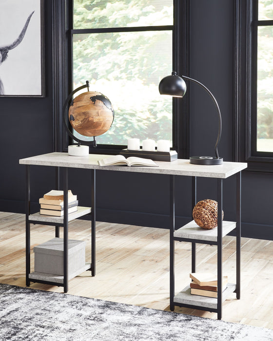 Lazabon - Cinza / Preto - Mesa Home Office - Pedestal de Prateleira Dupla