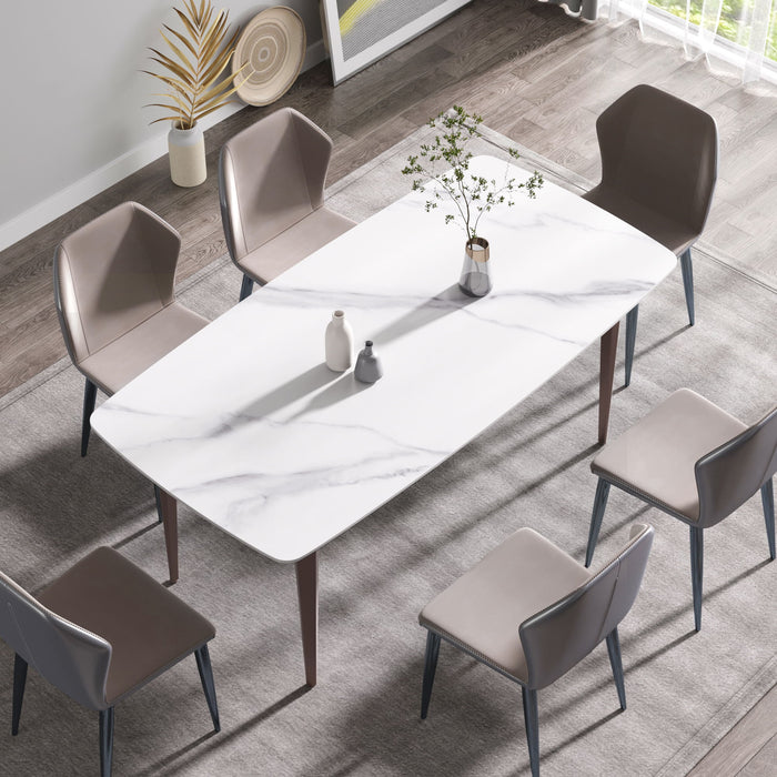 70.87" Modern Artificial Stone Curved Metal Leg Dining Table, Can Accommodate 6-8 People