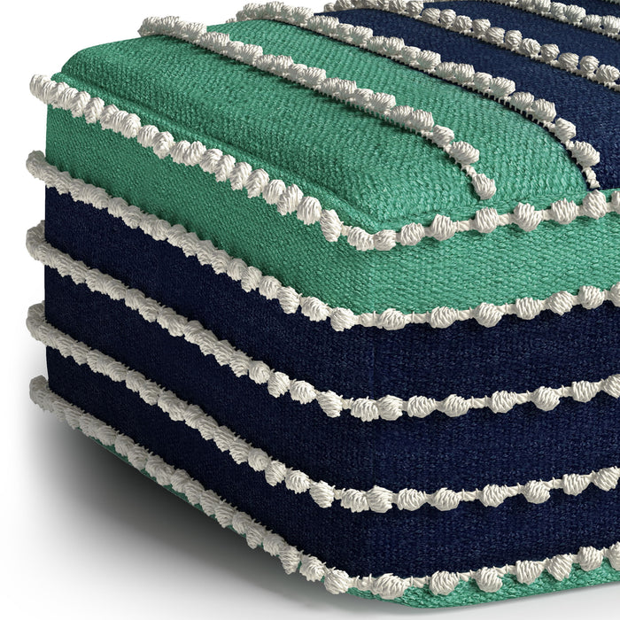 Garbo - Square Woven Outdoor / Indoor Pouf - Aqua / Navy / White