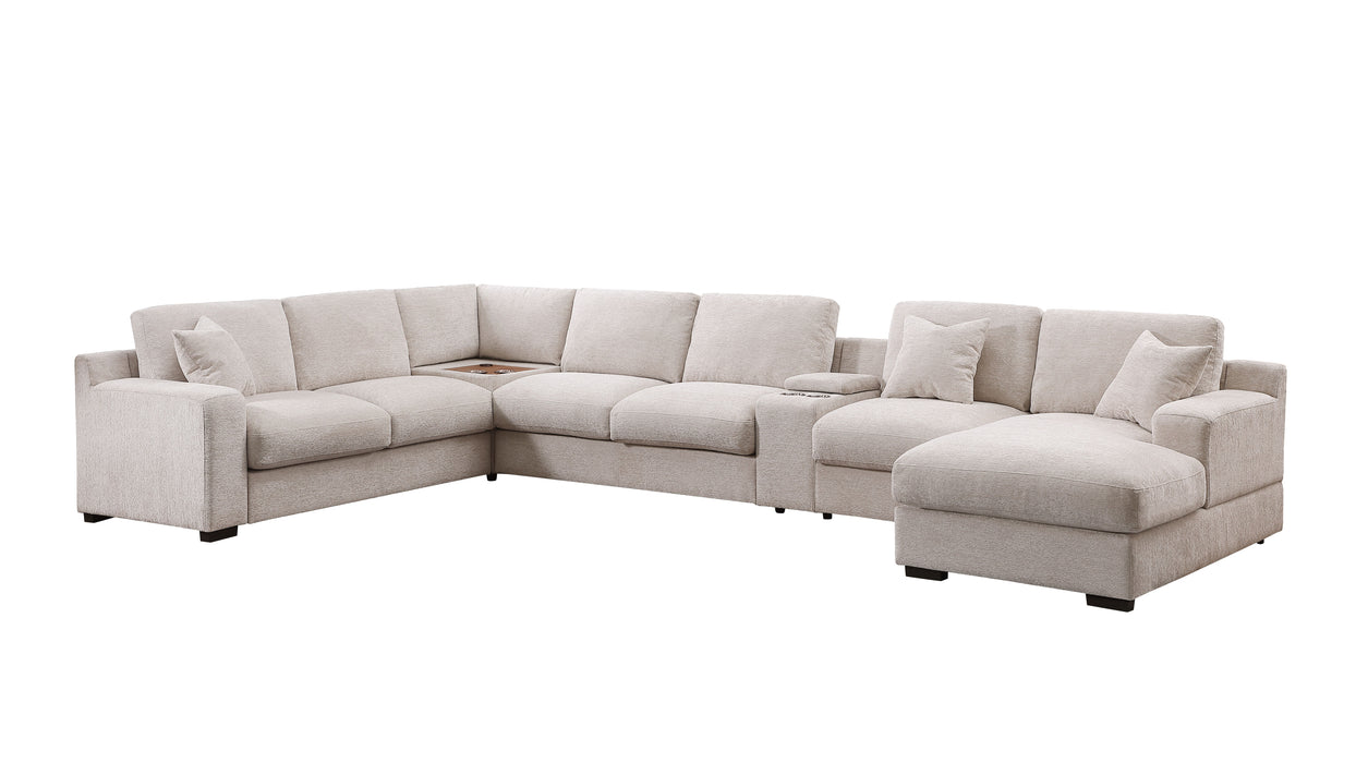 Celine - Chenille Fabric Corner Sectional Sofa With Right-Facing Chaise, Cupholders, And Charging Ports