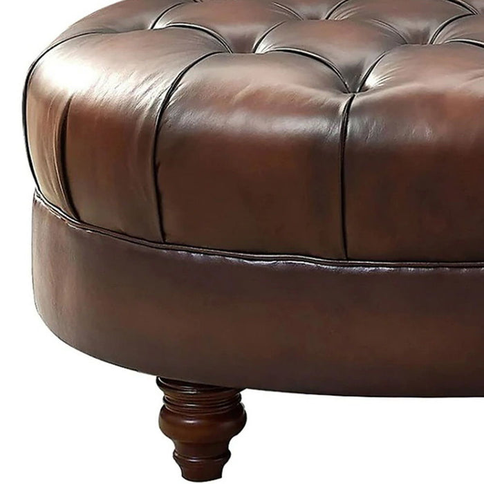 Newport - Leather Ottoman - Caramel