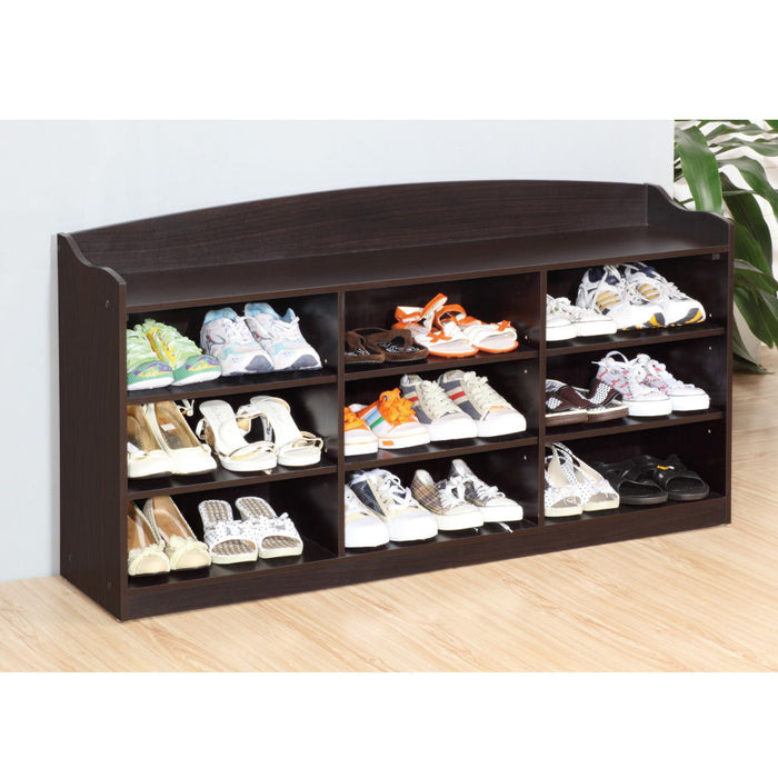 Entry Bench Shoe Rack With Nine Storage Shelves With Top Open Shelf