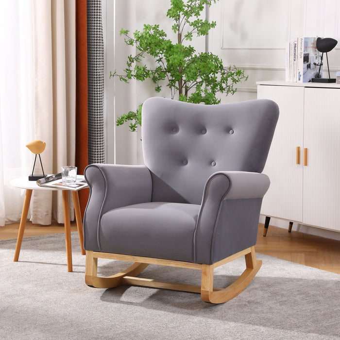 Baby Room High Back Rocking Chair Nursery Chair, Comfortable Rocker Fabric Padded Seat, Modern High Back Armchair