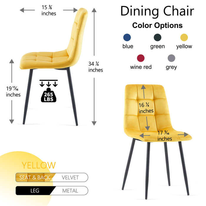 Mid Century Modern Yellow Velvet Dining Chairs (Set of 2) For Kitchen, Living Room