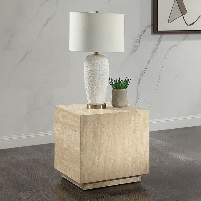 Deon - End Table - Beige Travertine