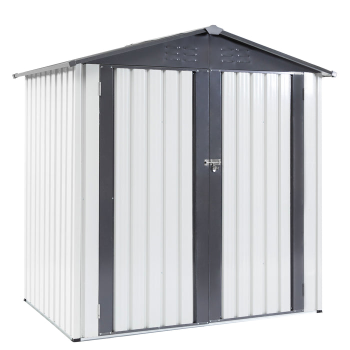 Garden Metal Storage Shed Outdoor Storing Tools Rainproof Hinge Door Version - Gray White