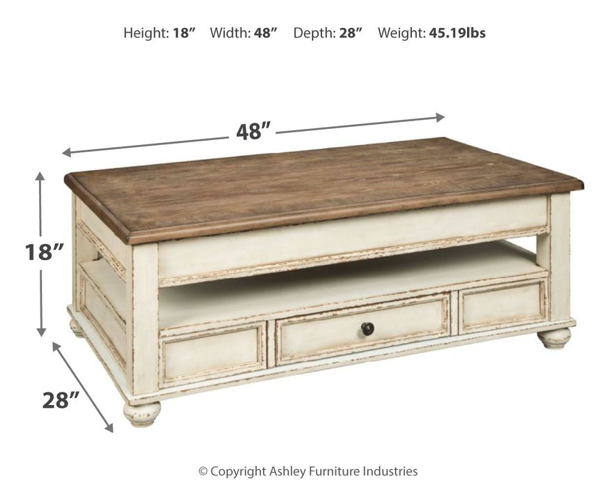 Realyn - Blanco / Marrón - Mesa de centro elevable