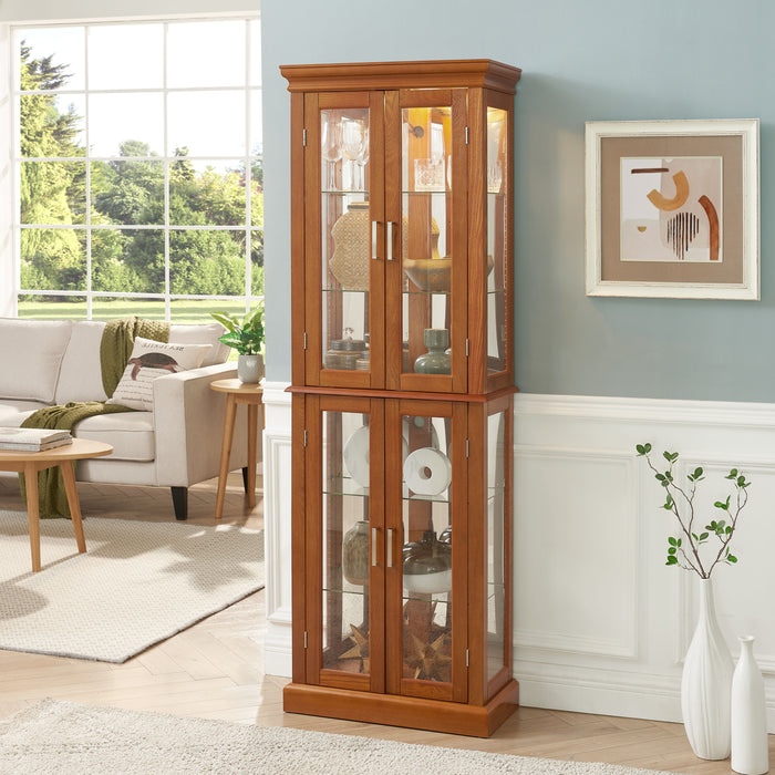 Curio Cabinet Lighted Curio Diapaly Cabinet With Adjustable Shelves And Mirrored Back Panel, Tempered Glass Doors (6 Tier), (E26 Light Bulb Not Included)