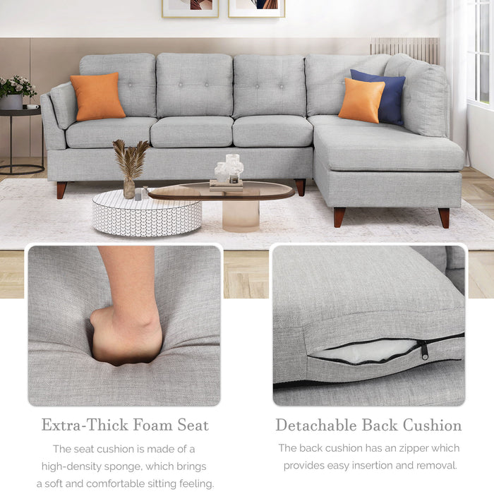 Modern Linen Fabric Sofa, L-Shape Couch With Chaise Lounge, Sectional Sofa With One Lumbar Pad