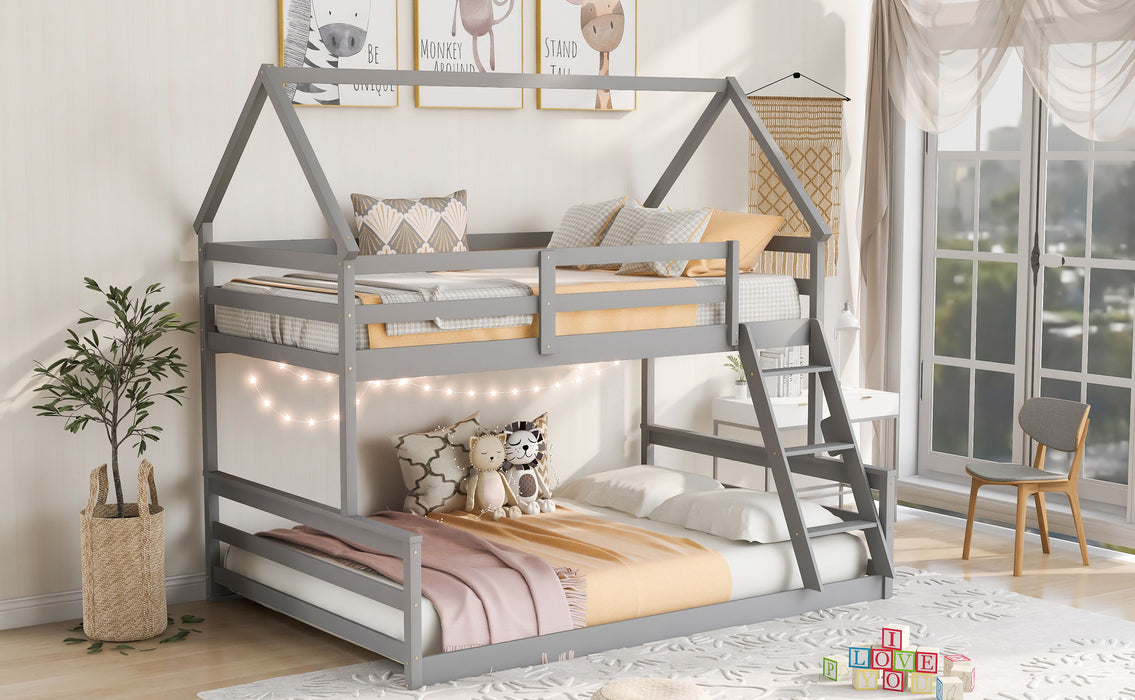 Kids Furniture - House Bunk Bed With Built In Ladder