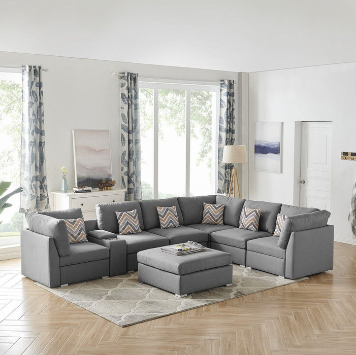 Amira - Fabric Reversible Modular Sectional Sofa, USB Console And Ottoman