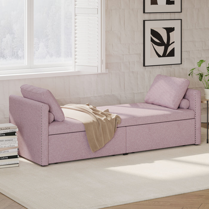 Modern Upholstered Chaise Lounger Daybed With Pillows Small Single Daybed, No Mattress Needed