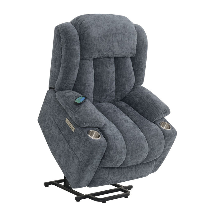 Omarion - Chenille Power Motion Recliner With Lift Heating Massage Function - Blue