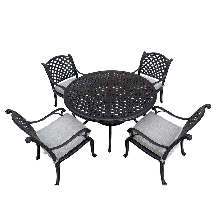 Stylish Outdoor 5 Piece Aluminum Dining Set With Cushion (4 Arm Chairs And Table) - Sandstorm